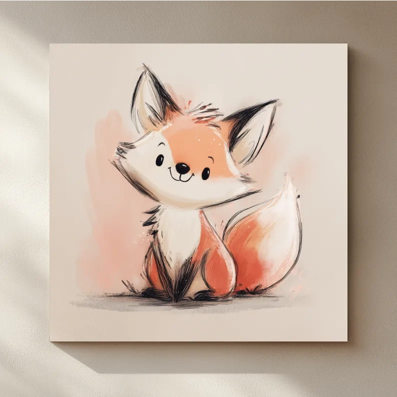 Cute Watercolor Baby Fox Illustration - Whimsical Woodland Nursery Wall Art