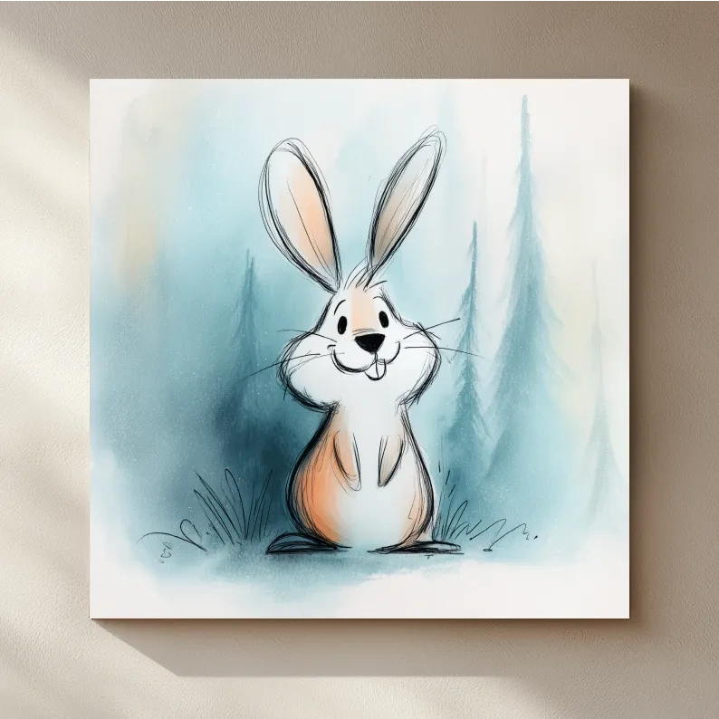 Cute Watercolor Bunny Illustration - Whimsical Woodland Nursery Wall Art