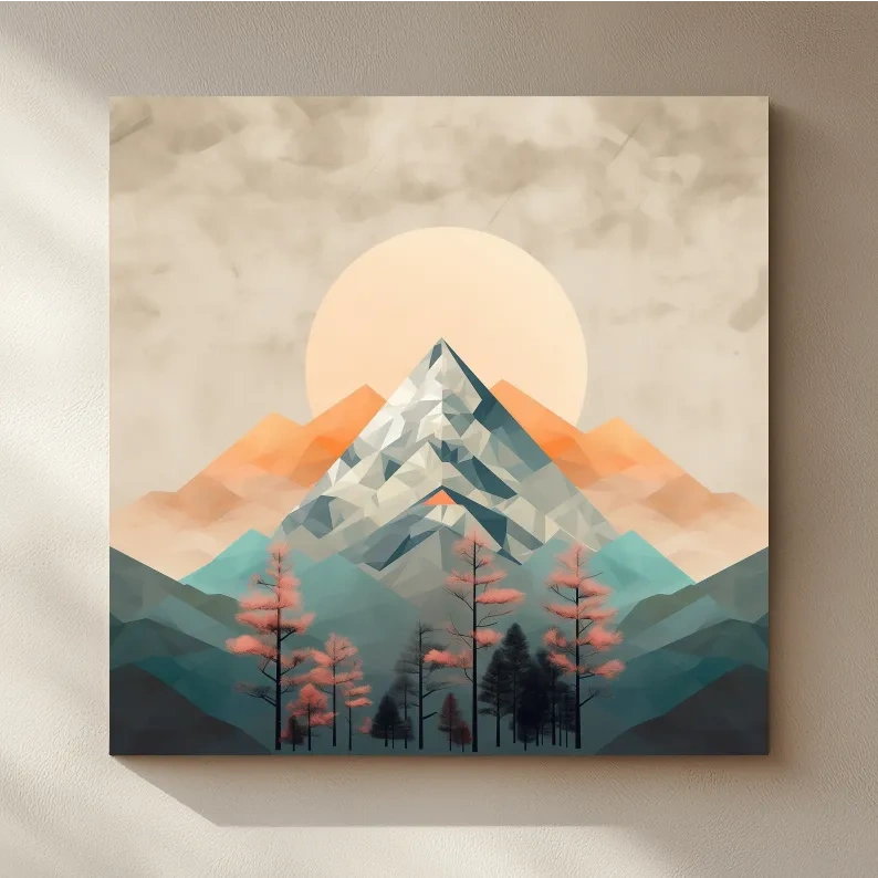 Minimalist Alpine Mountain Sunrise Artwork - Modern Landscape Wall Art