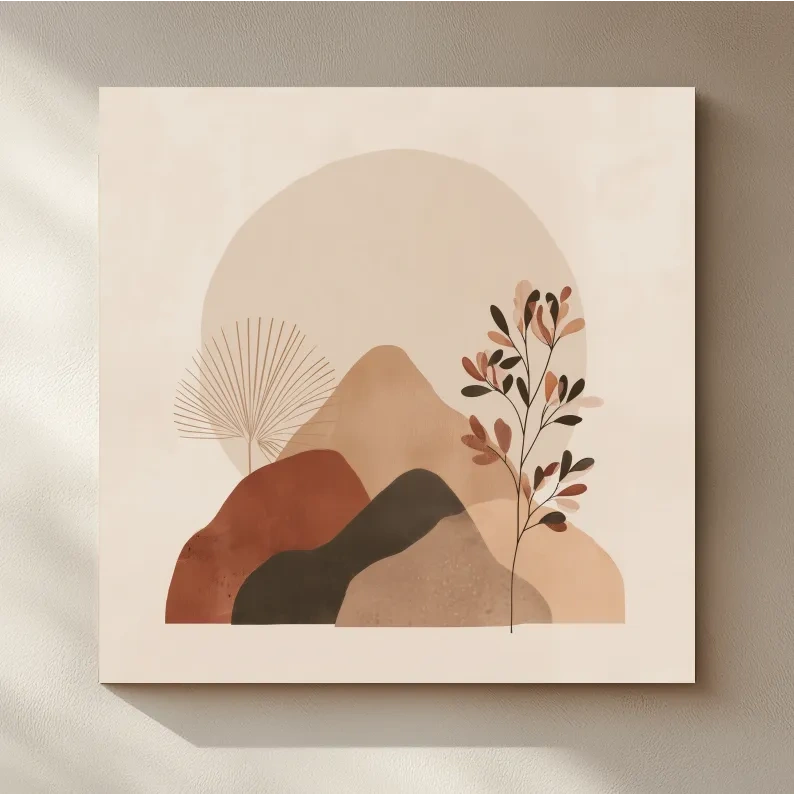 Boho Abstract Mountain Silhouette - Neutral Terracotta Botanical Wall Art