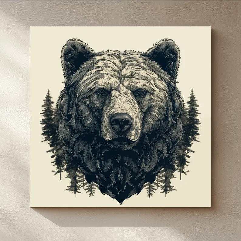 Grizzly Bear Portrait Illustration Artwork - Vintage Wilderness Forest Wall Art