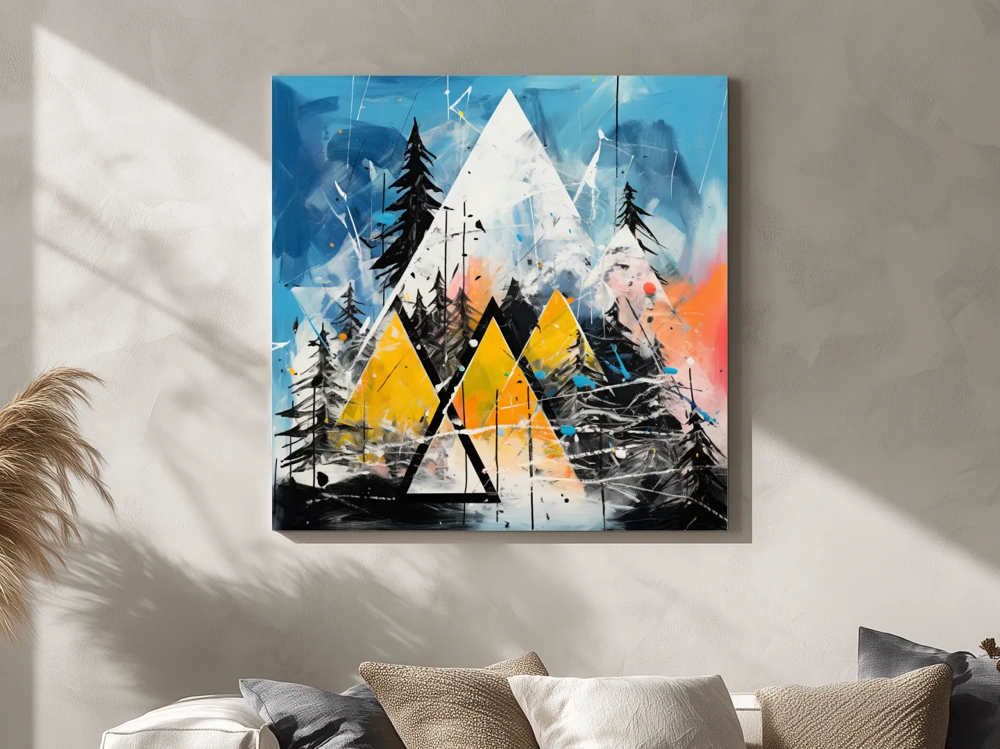 Abstract Geometric Mountain Peaks - Vibrant Colorful Forest Wall Art