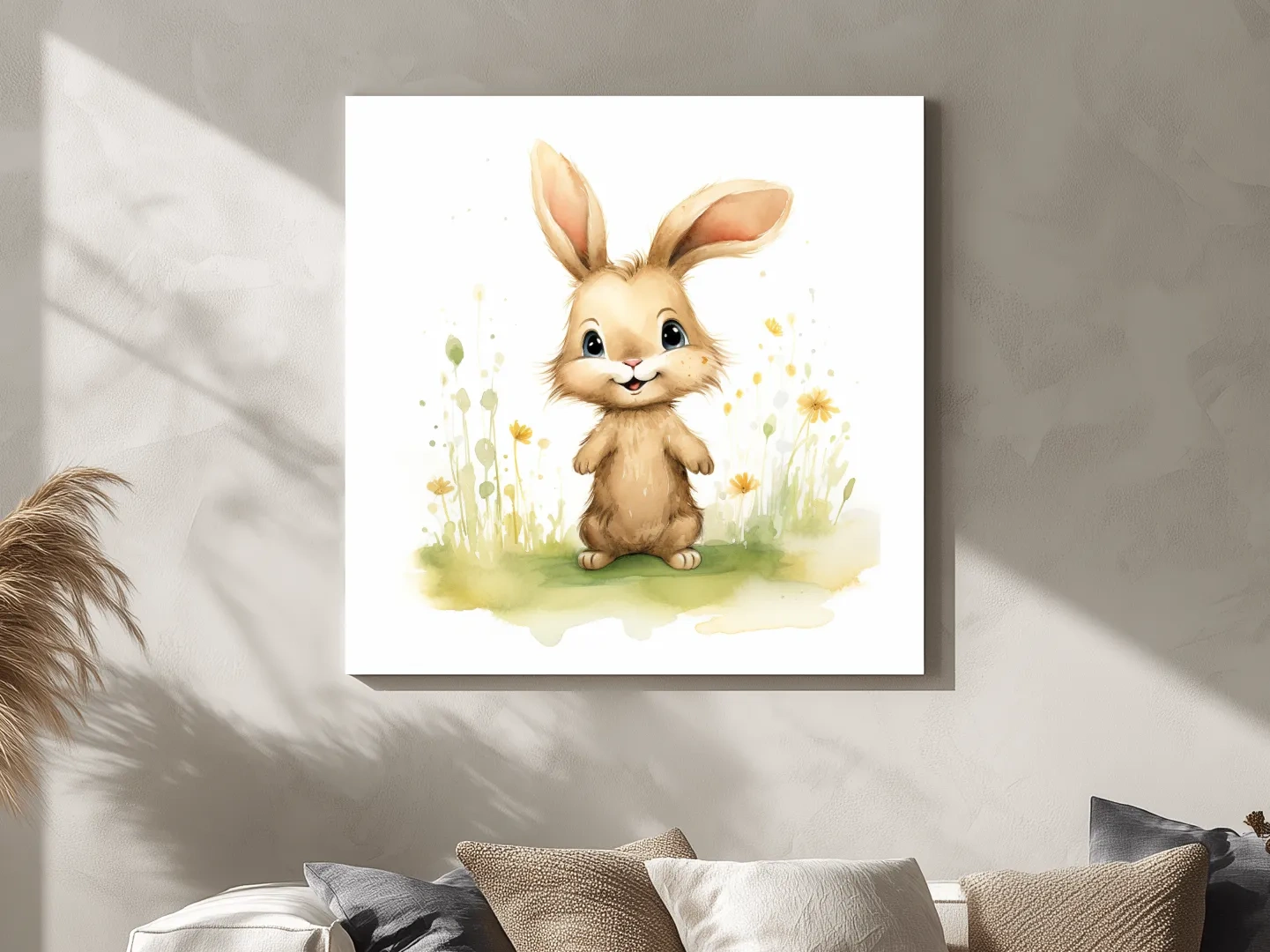 Cute Watercolor Bunny In Wildflowers - Whimsical Nursery Animal Wall Art