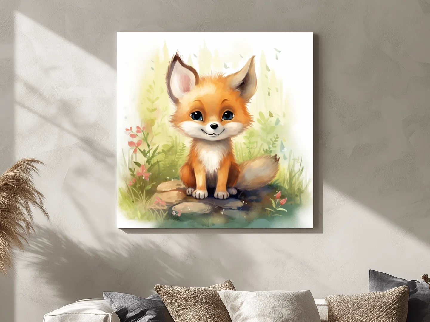 Cute Baby Fox Watercolor Illustration - Woodland Nursery Animal Wall Art