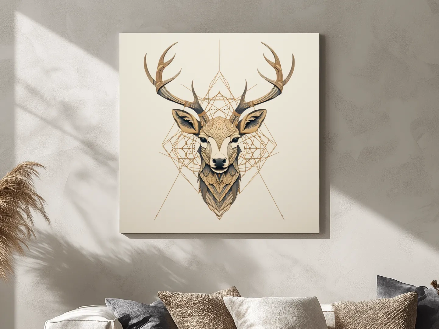 Geometric Deer Head Line Art - Tattoo Style Wildlife Wall Art