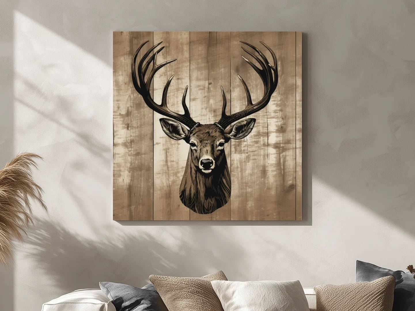 Rustic Stag Head Illustration - Vintage Cabin Lodge Wildlife Wall Art