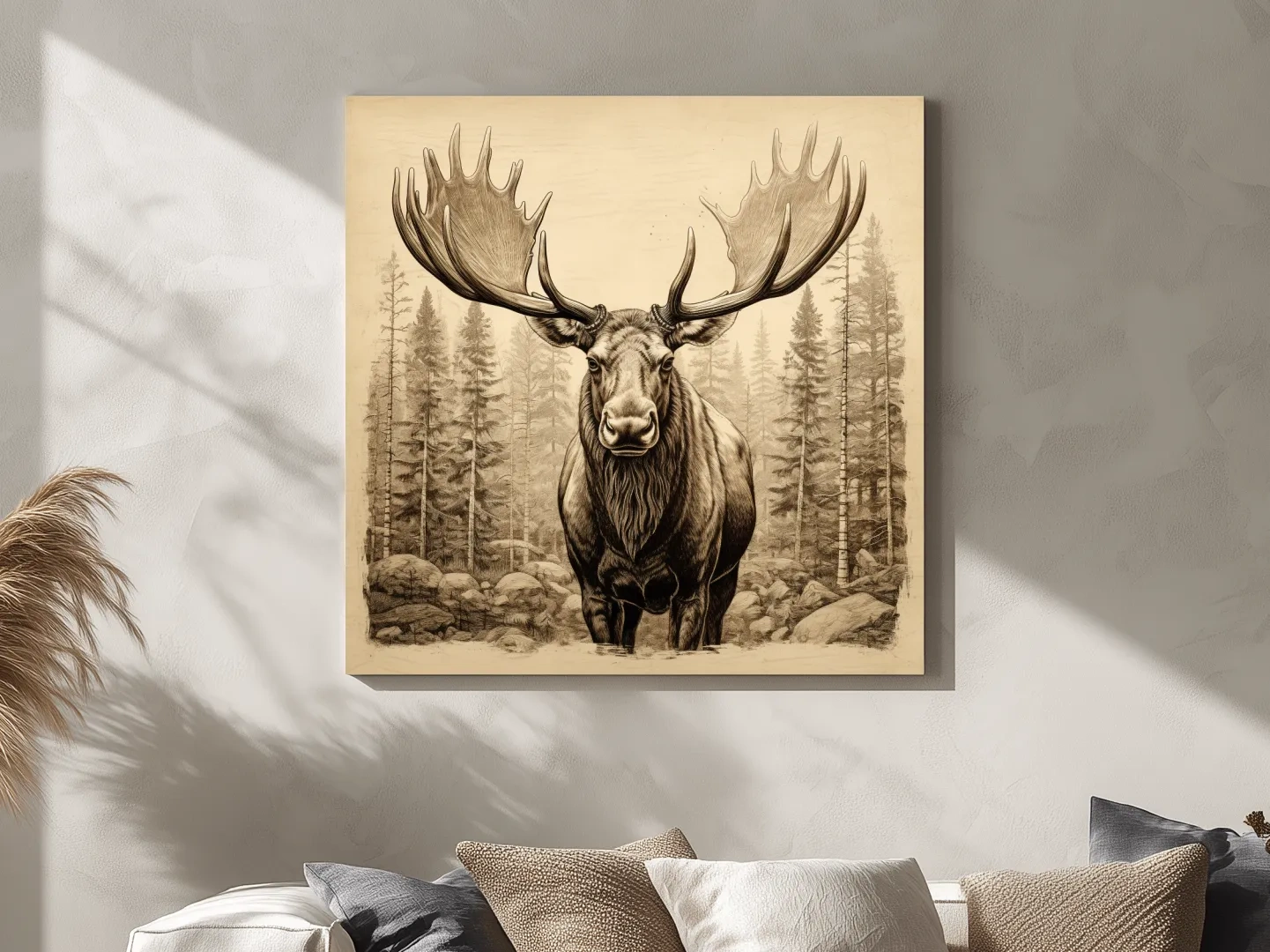 Majestic Moose Portrait Sketch - Vintage Sepia Wildlife Wall Art