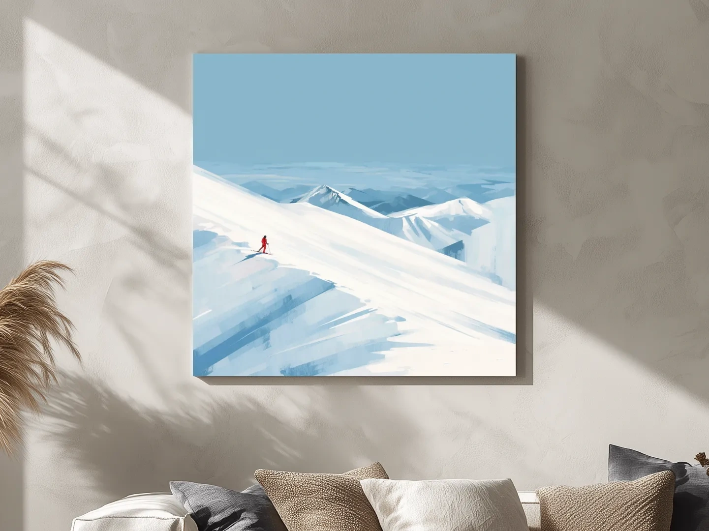 Minimalist Backcountry Skier Painting - Alpine Winter Wall Art