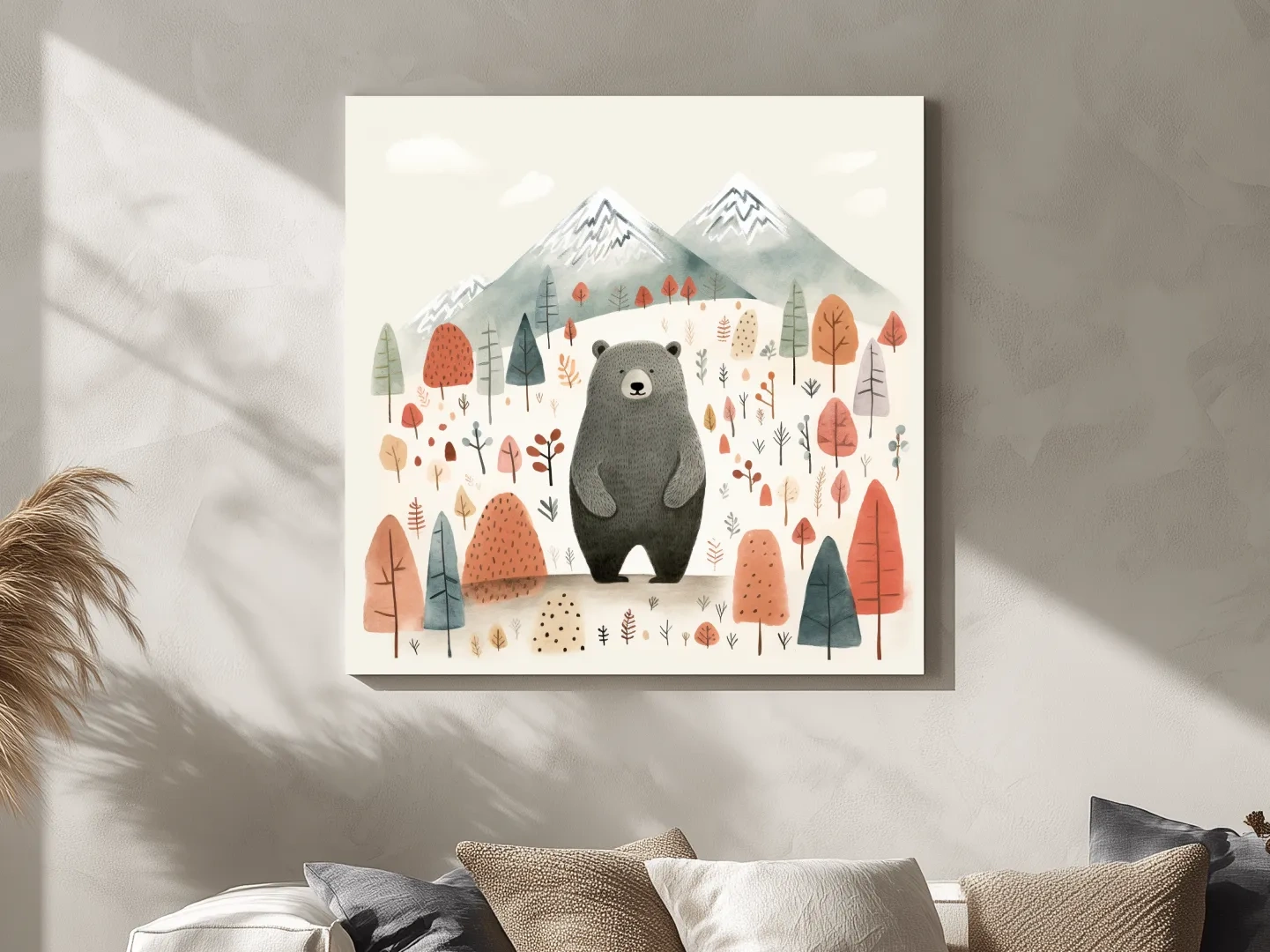 Nursery storybook art illustration of a black bear in the forest