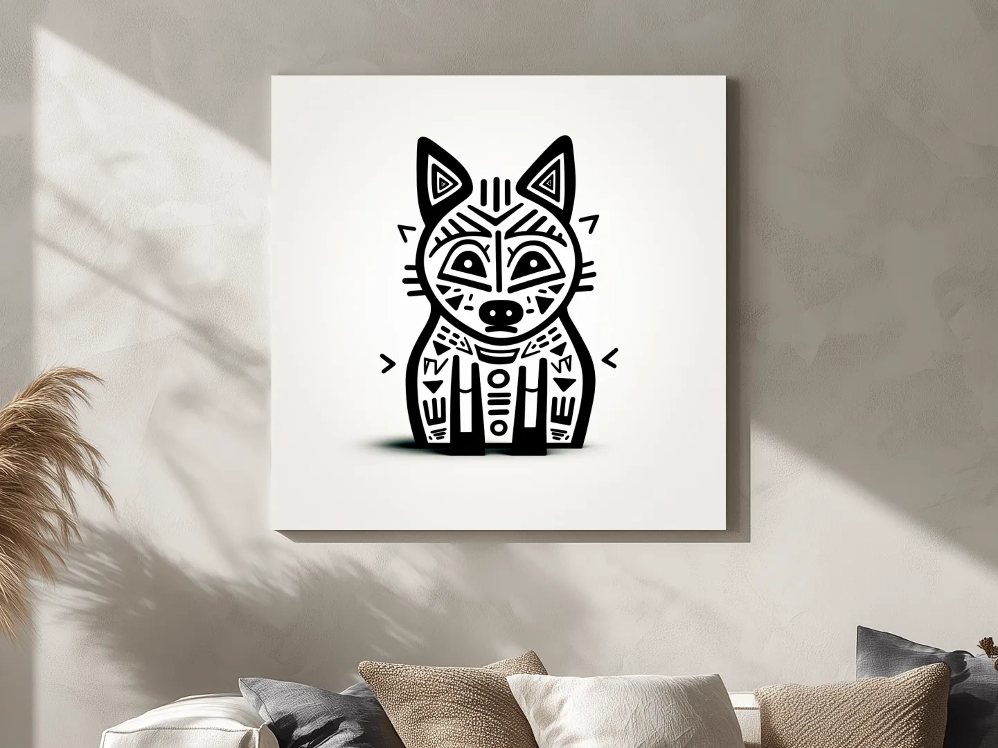 Minimalist Tribal Fox Line Art - Quirky Black And White Animal Wall Art