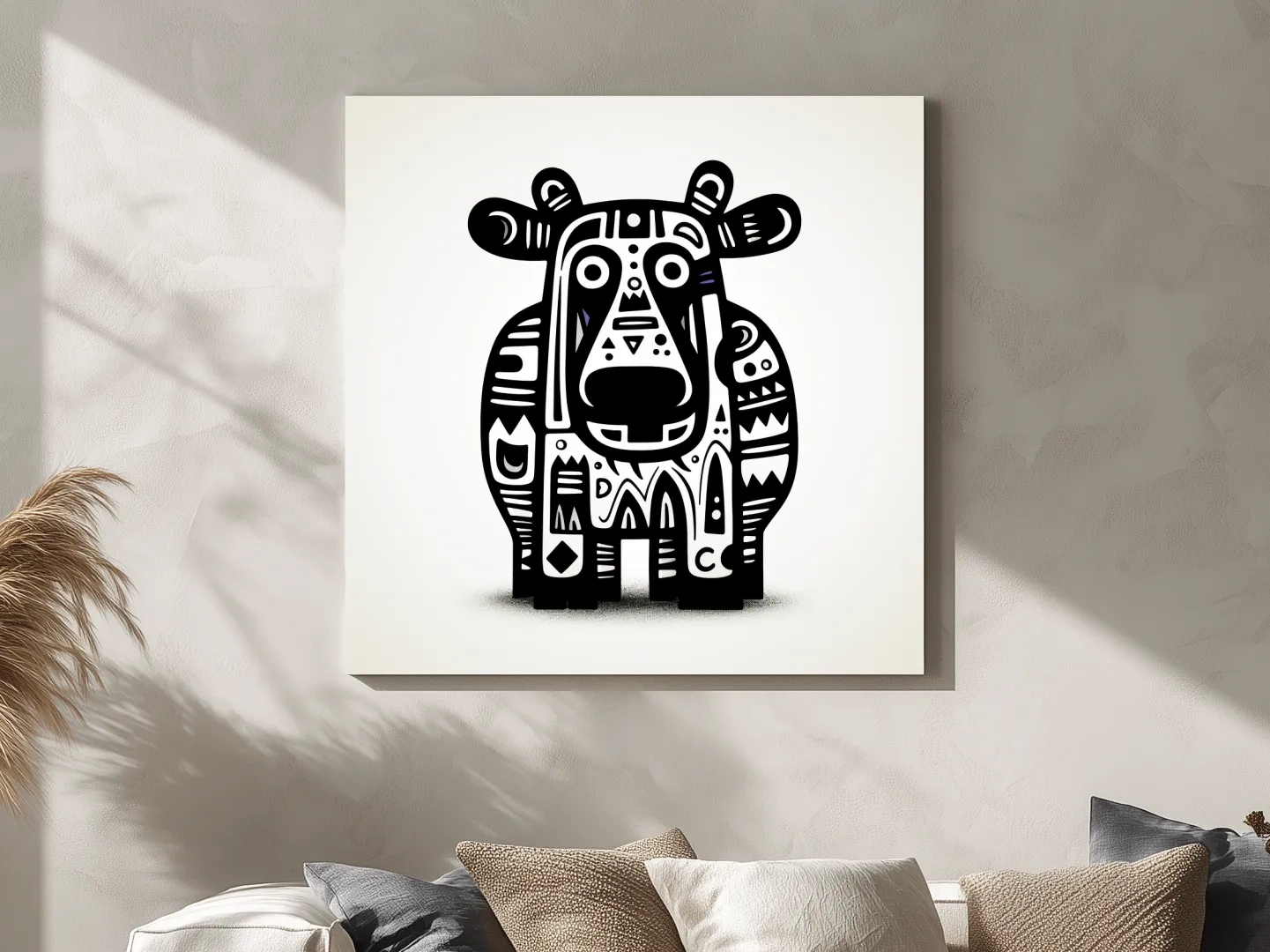 Tribal Folk Art Moose Illustration - Quirky Black And White Wildlife Wall Art