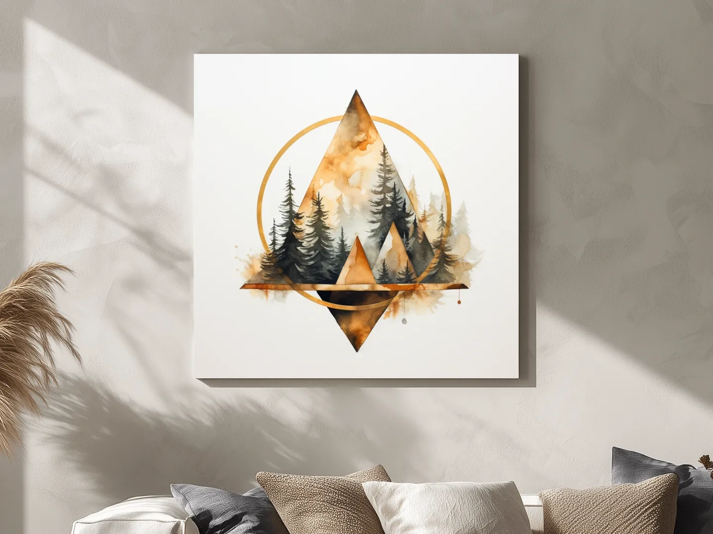 Geometric Watercolor Mountain & Pine Forest - Modern Rustic Nature Wall Art