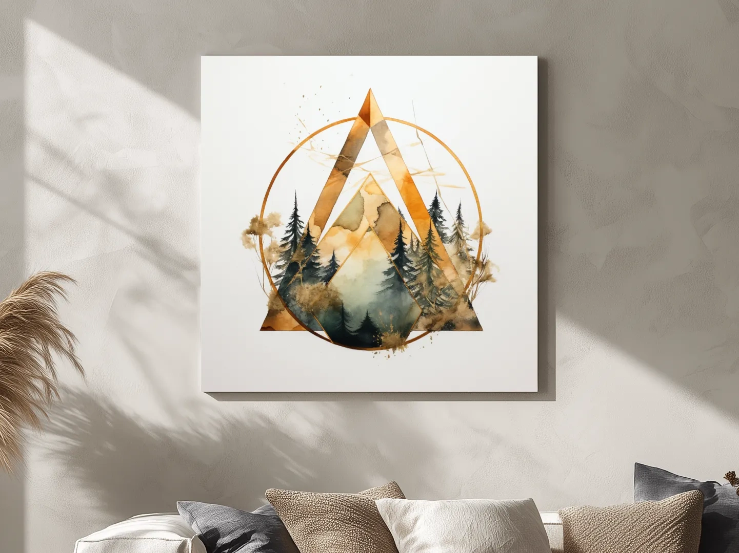 Geometric Watercolor Mountain Pine Forest - Modern Minimalist Nature Wall Art