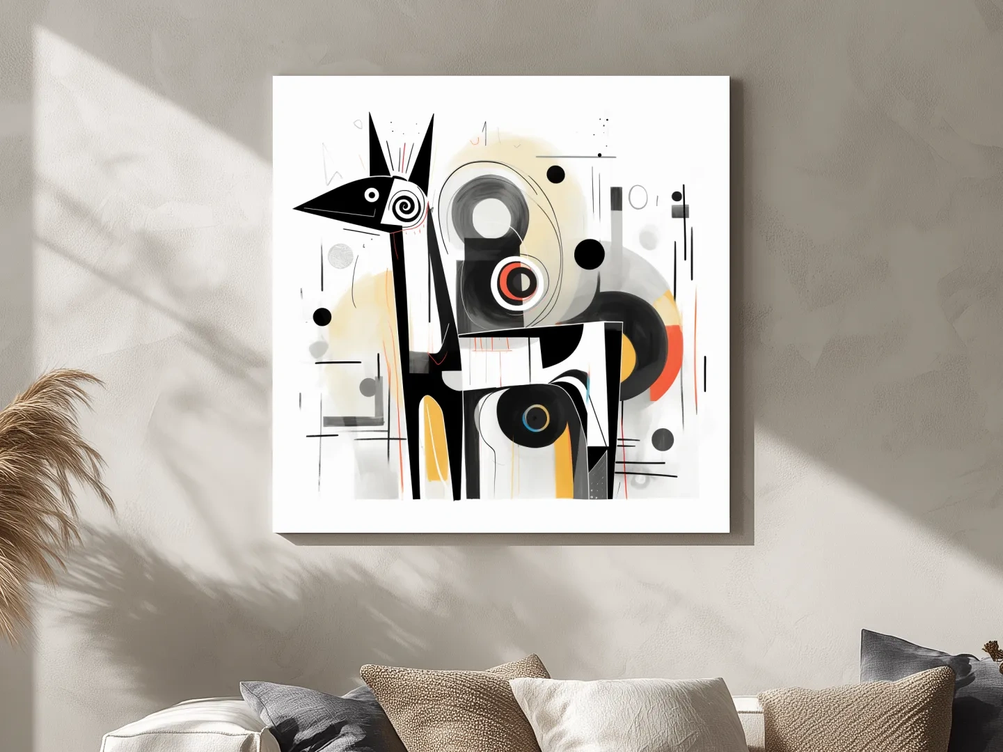Abstract mid-century style painting of a geometric deer
