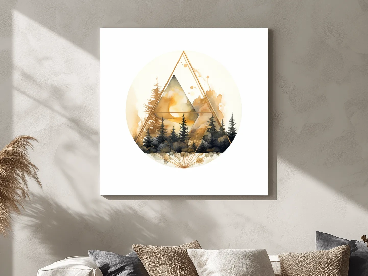 Elegent Geometric Watercolor Mountain Forest - Modern Rustic Landscape Wall Art