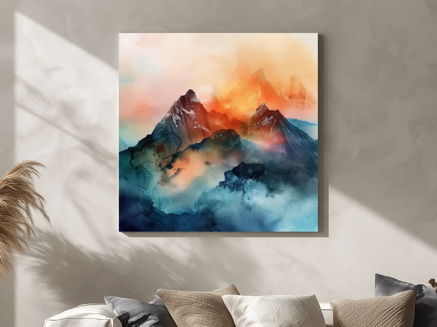 Vibrant Abstract Alpine Mountain Sunrise - Watercolor Landscape Artwork