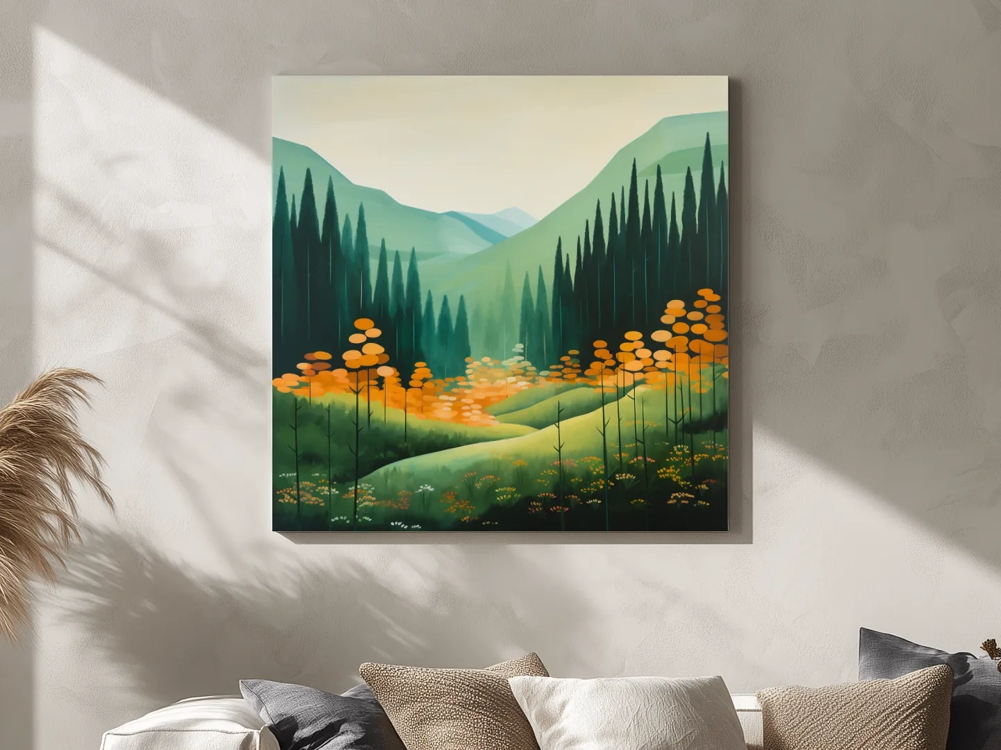 Serene Alpine Valley Pine Forest - Autumn Mountain Landscape Wall Art
