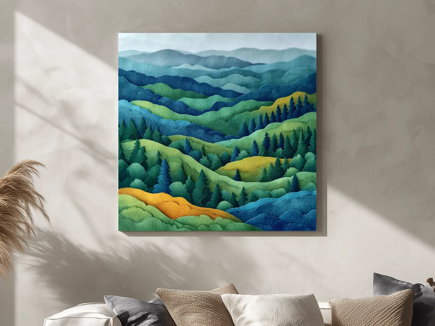 Layered Papercut Mountain Forest Landscape - 3D Effect Wall Art