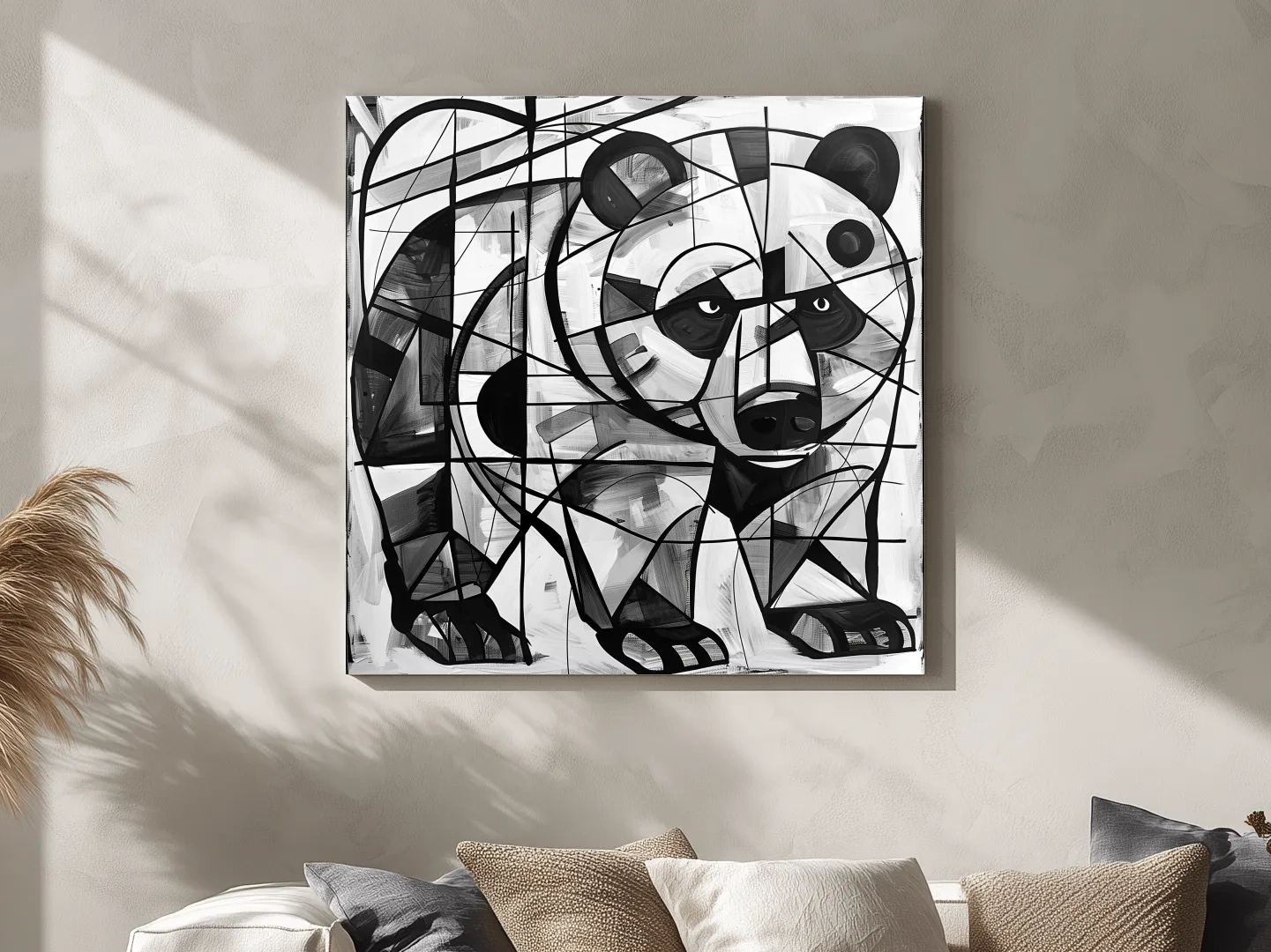 Abstract Cubism Bear Portrait Painting - Modern Wildlife Wall Art