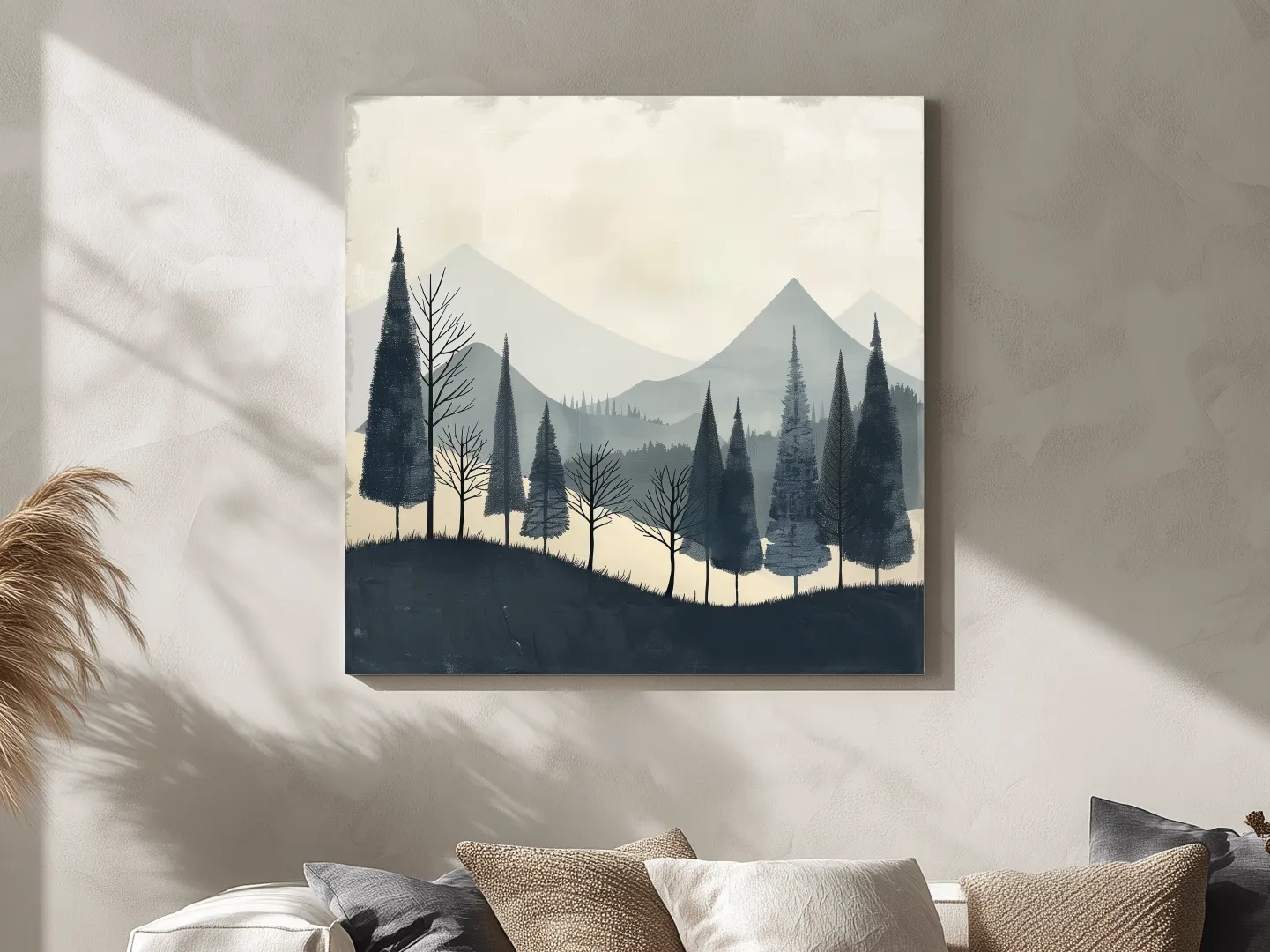 Minimalist Nordic Mountain Forest Landscape - Serene Scandinavian Nature Wall Art