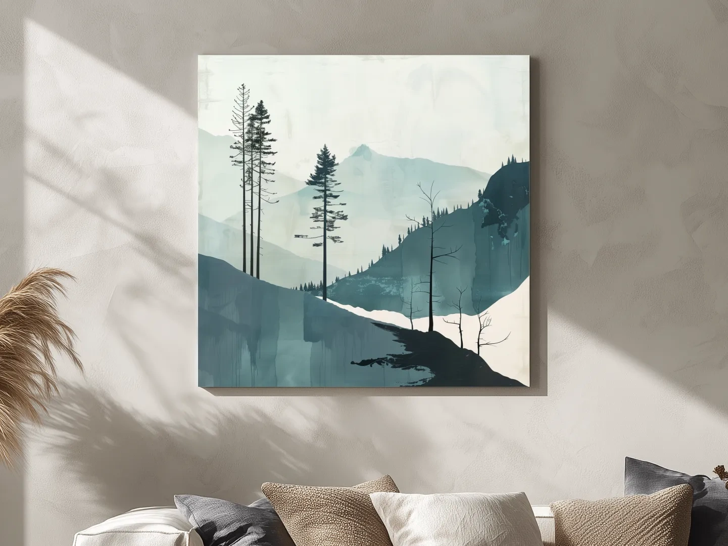 Minimalist Nordic Forest Artwork - Scandinavian Alpine Mountain Wall Art