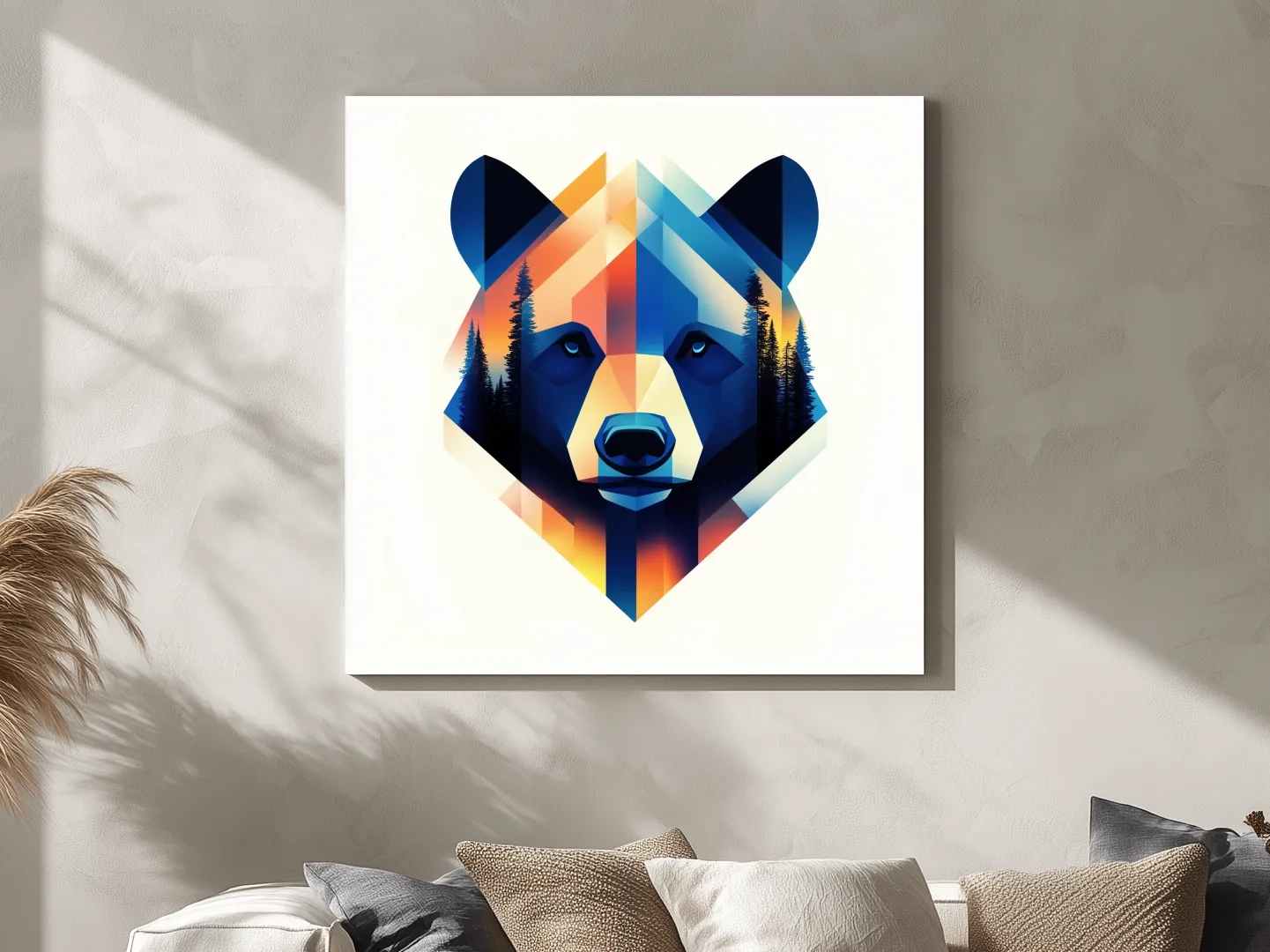 Colorful Geometric Grizzly Bear Forest Portrait - Modern Wildlife Wall Art