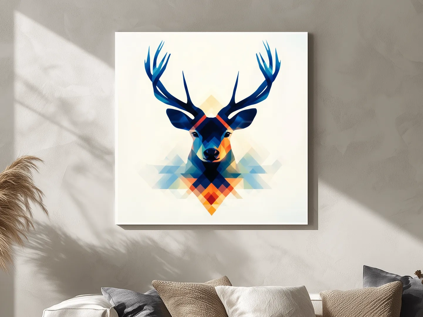 Geometric Stag Head Illustration - Colorful Abstract Wildlife Wall Art