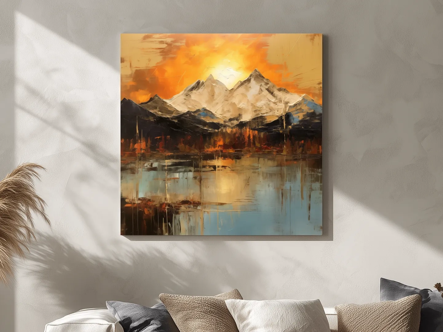 Sunset mountain artwork, oil painting style wall art print