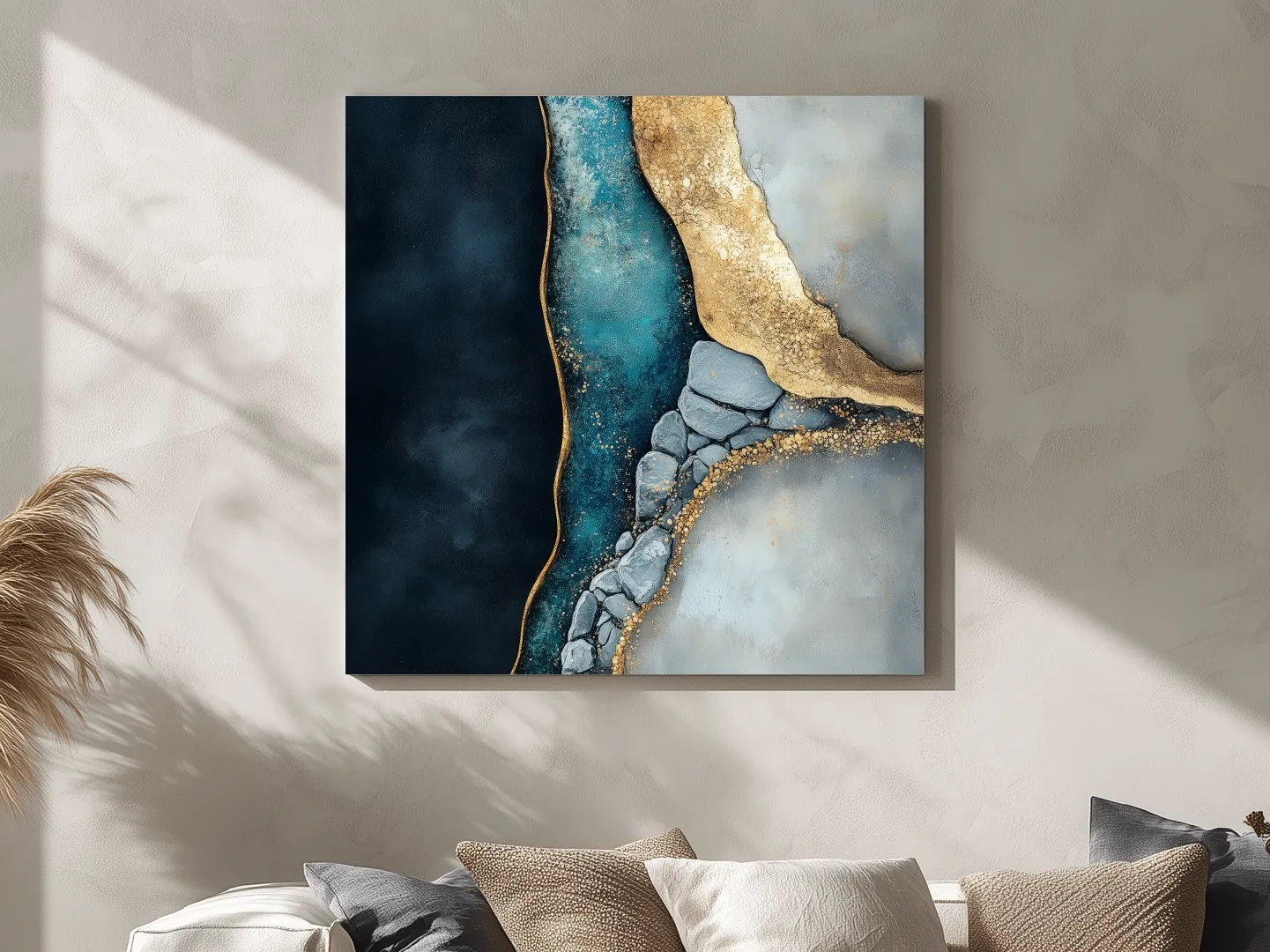 Luxe Gold Abstract Geode River - Modern Resin Style Wall Art