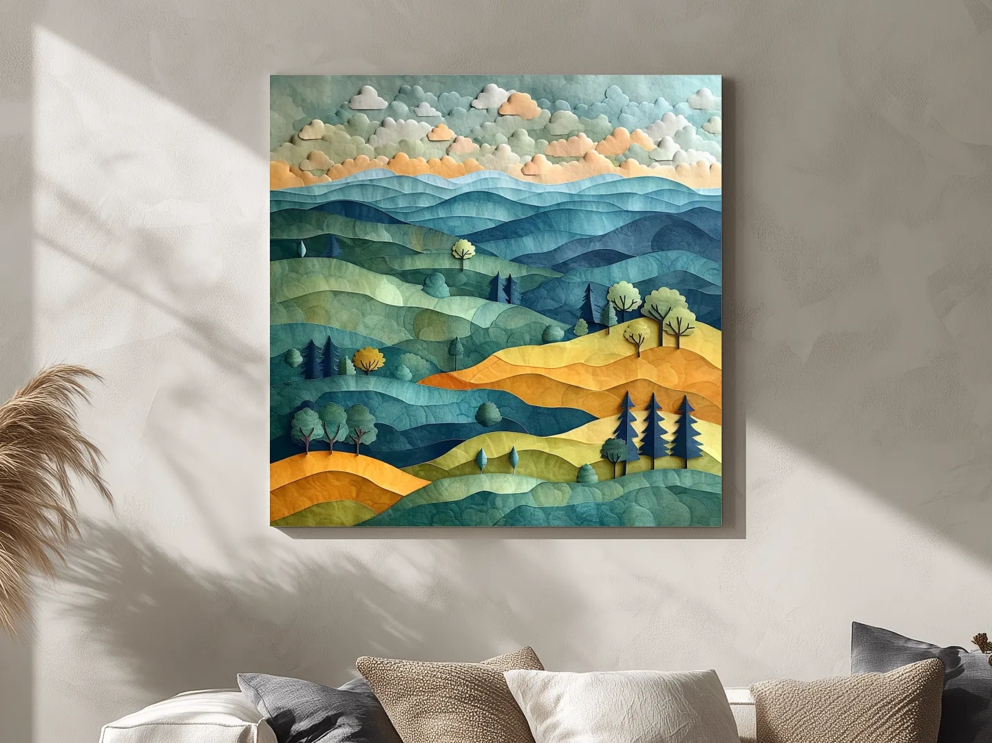 Layered Paper Cut Mountain Landscape - Mixed Media Forest Wall Art