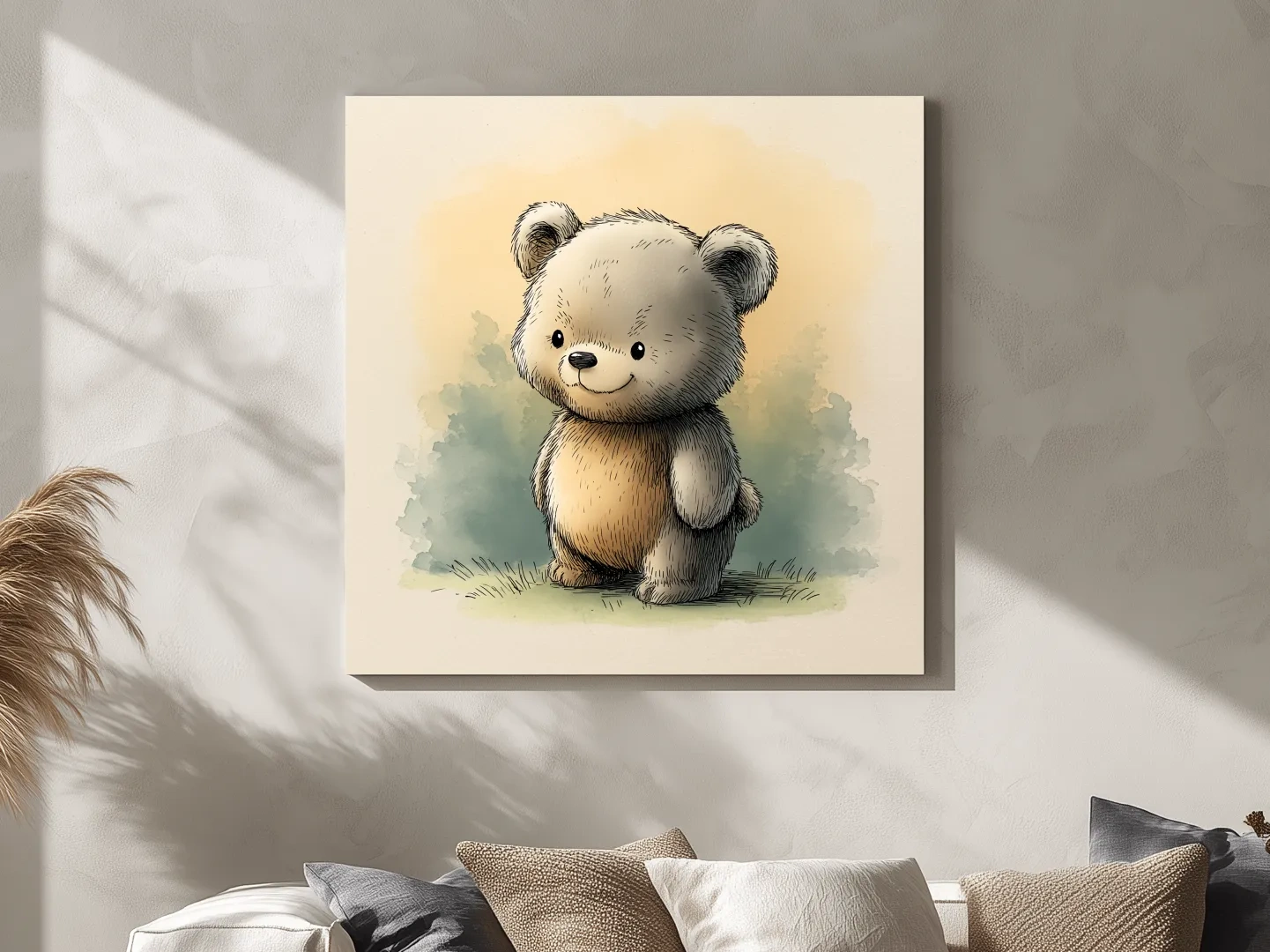 Cute Watercolor Teddy Bear Illustration - Whimsical Nursery Animal Wall Art
