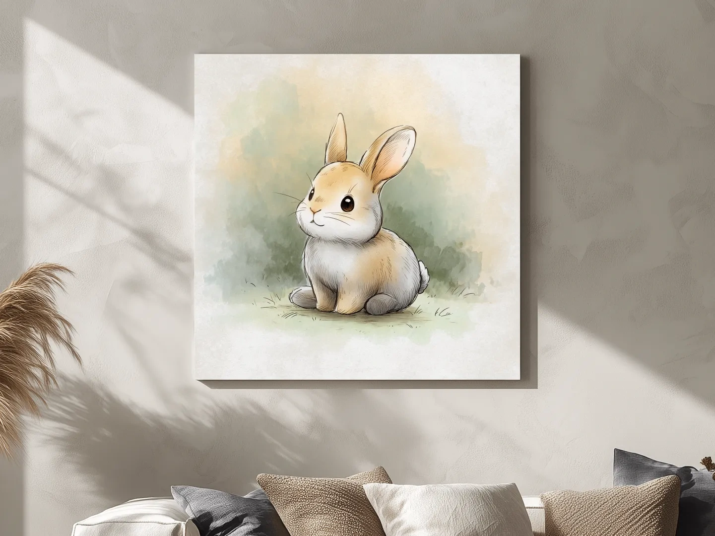 Cute Baby Bunny Watercolor Illustration - Whimsical Nursery Animal Wall Art