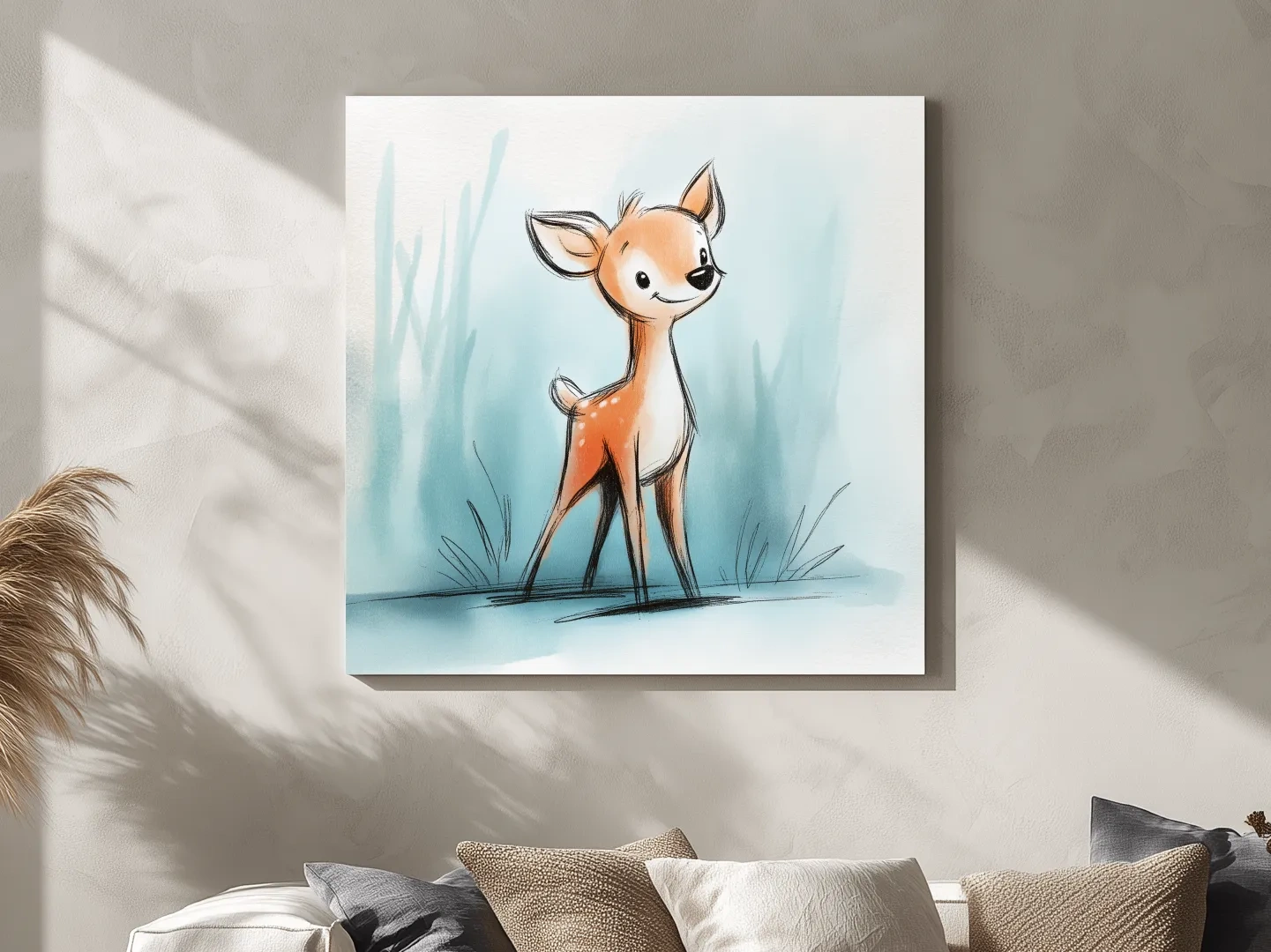 Cute Baby Deer Watercolor Illustration - Whimsical Woodland Nursery Wall Art