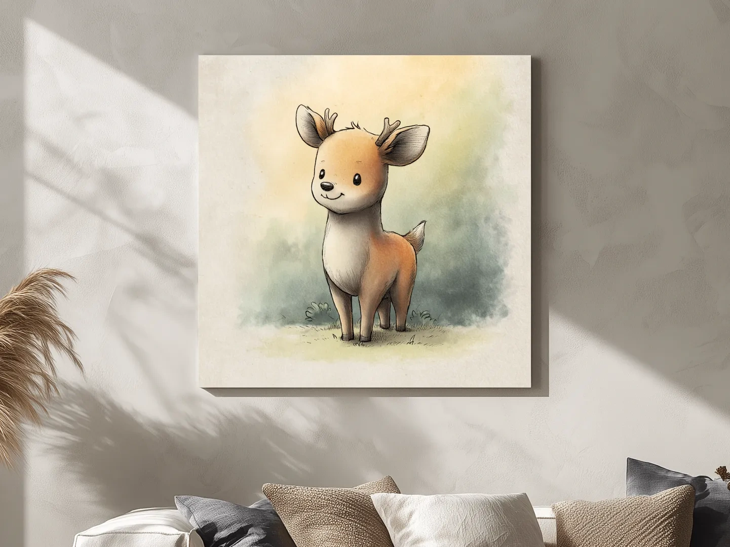 Cute Baby Deer Watercolor Illustration - Whimsical Woodland Nursery Wall Art