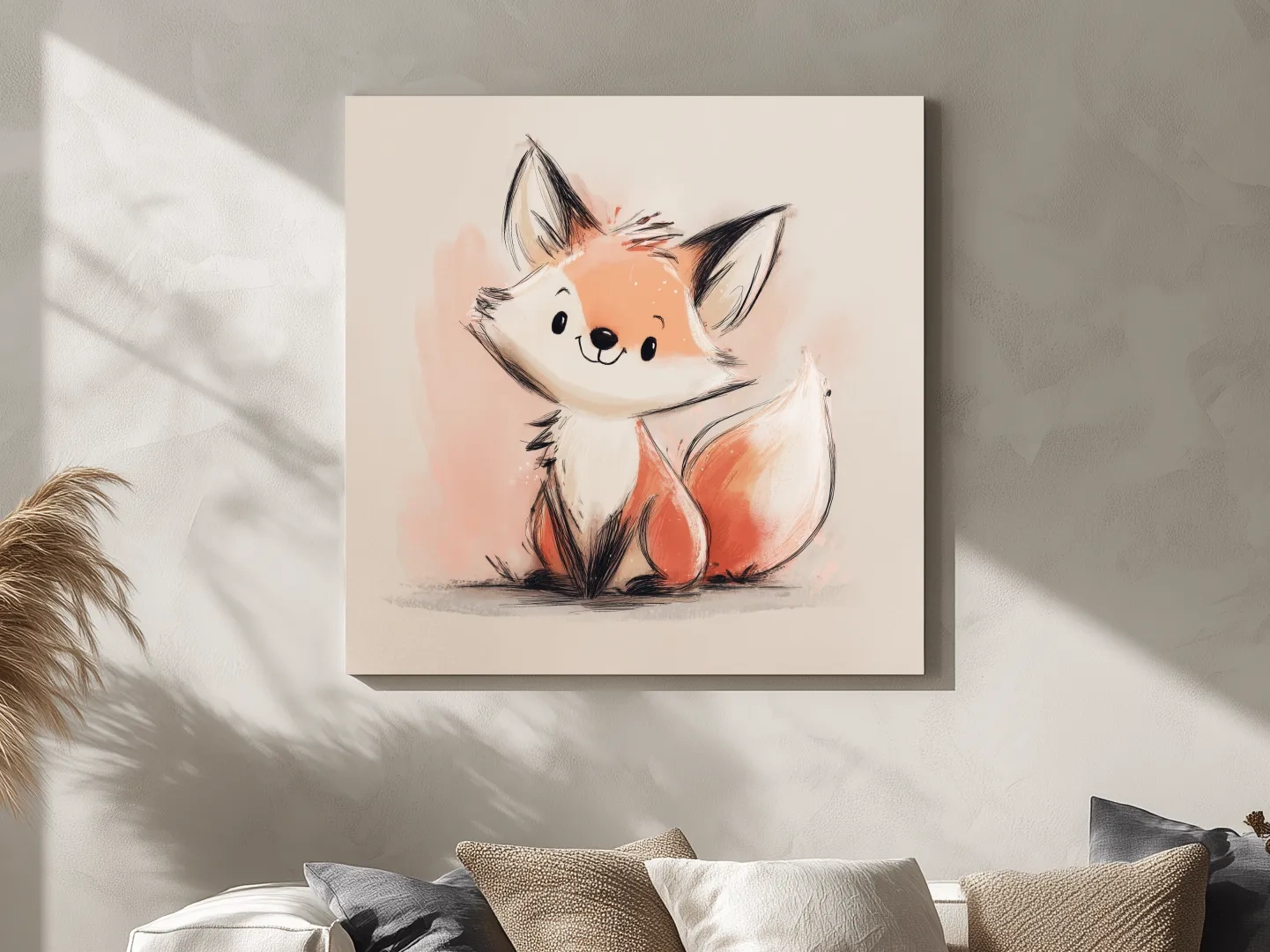 Cute Watercolor Baby Fox Illustration - Whimsical Woodland Nursery Wall Art