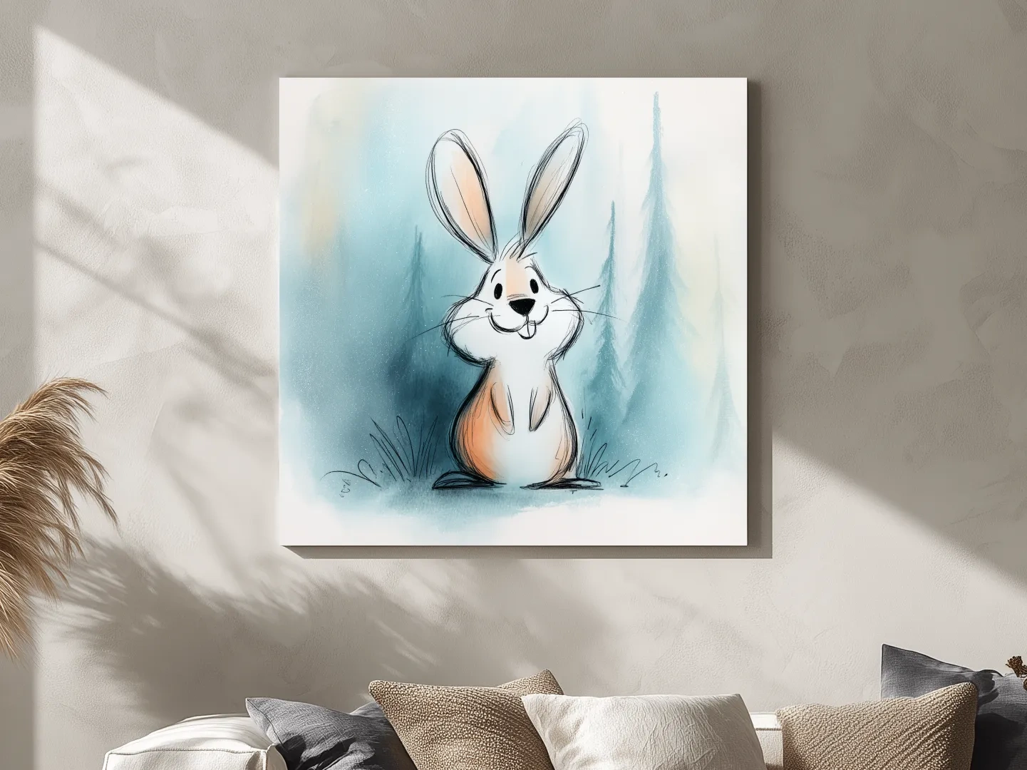 Cute Watercolor Bunny Illustration - Whimsical Woodland Nursery Wall Art