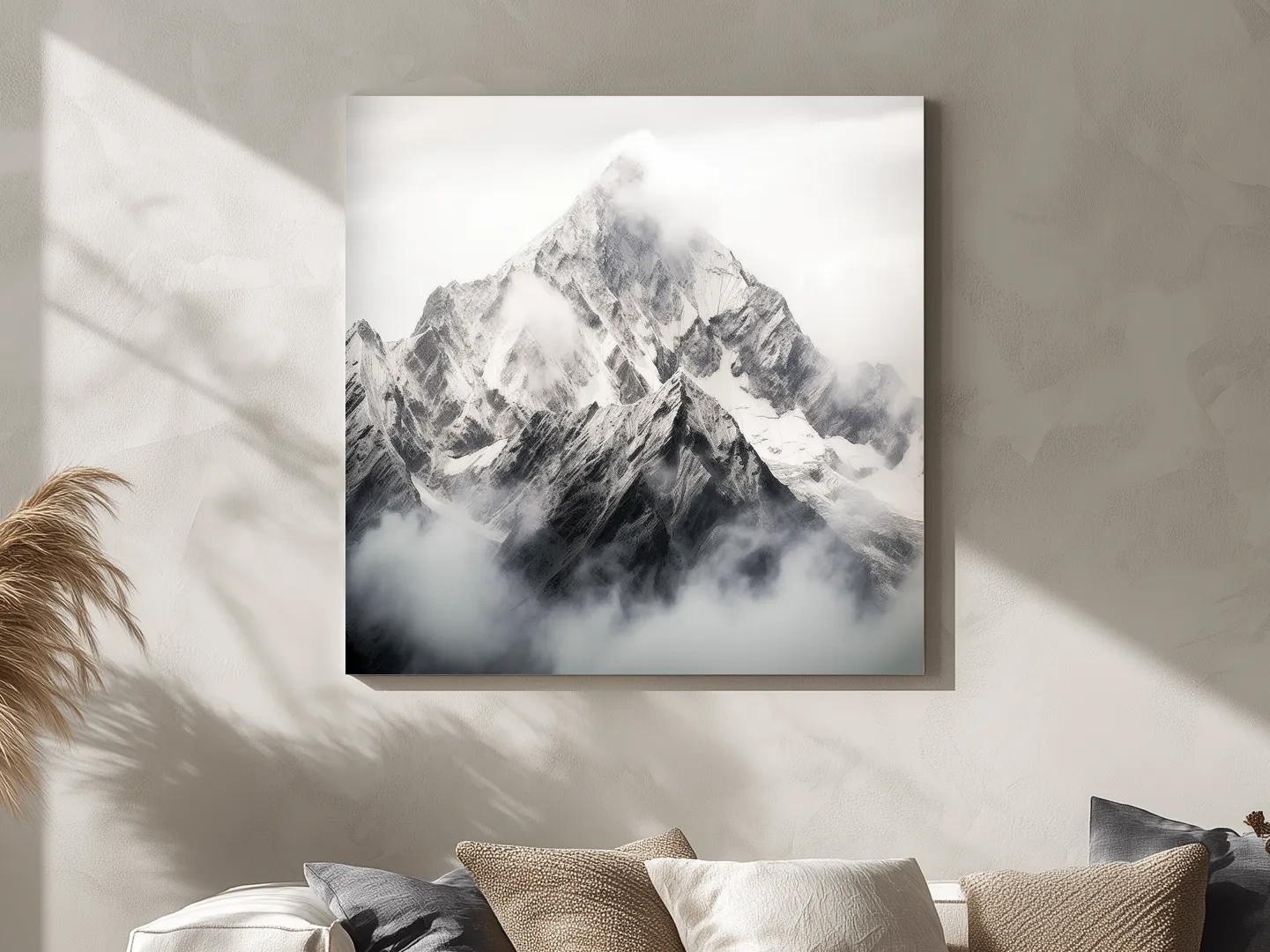Snowcapped Alpine Peak Photography - Monochrome Mountain Wall Art