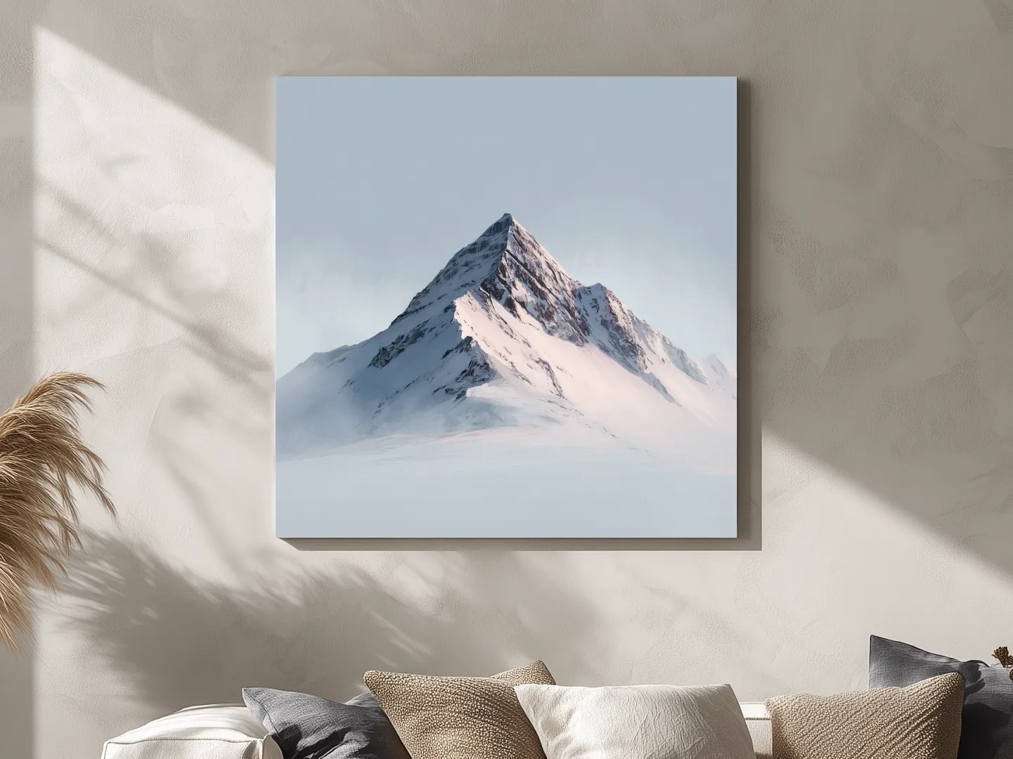 Minimalist Snowy Alpine Peak Painting - Serene Winter Mountain Wall Art