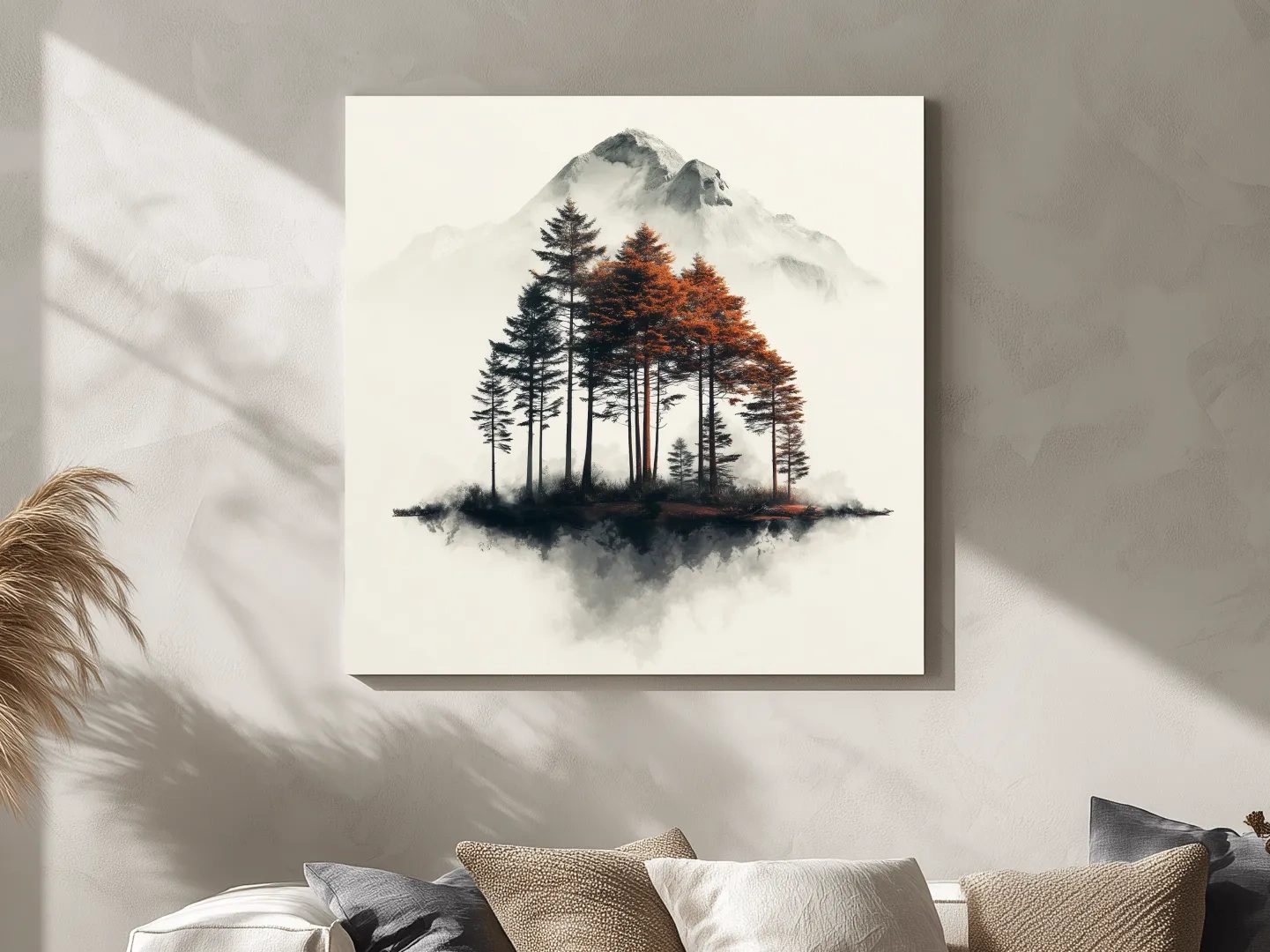 Misty Mountain Pine Forest Watercolor - Autumn Landscape Wall Art