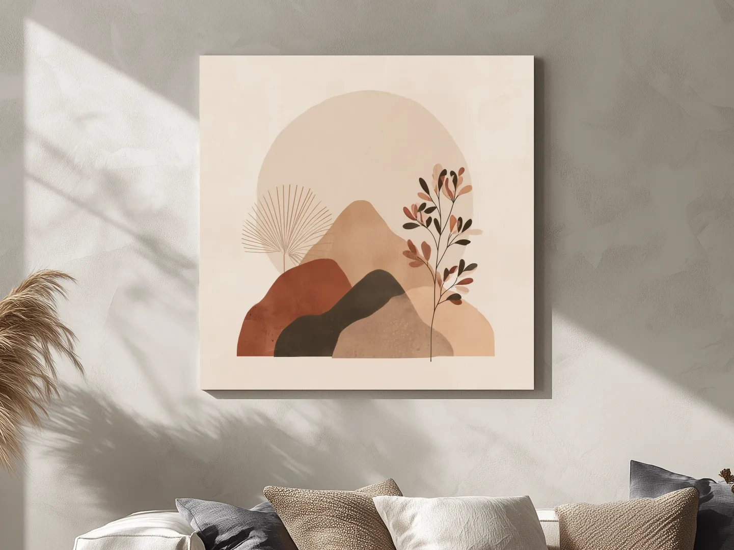 Boho Abstract Mountain Silhouette - Neutral Terracotta Botanical Wall Art