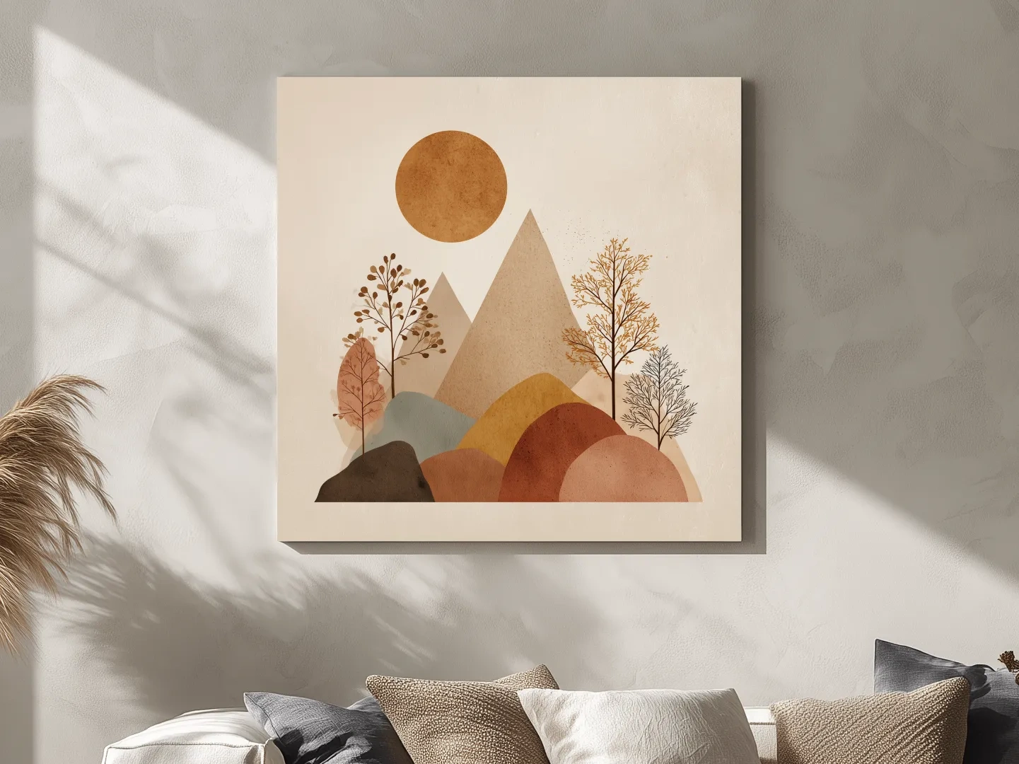 Minimalist Scandi Mountain Sunset Landscape - Boho Neutral Earth Tone Wall Art