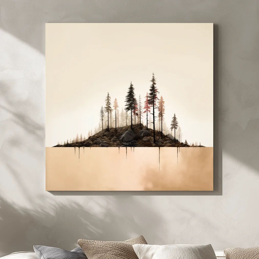 Minimal art, forest at the lakes edge