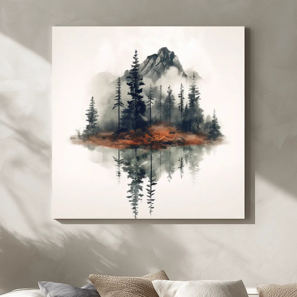 Minimal art, trees reflecting from a lake