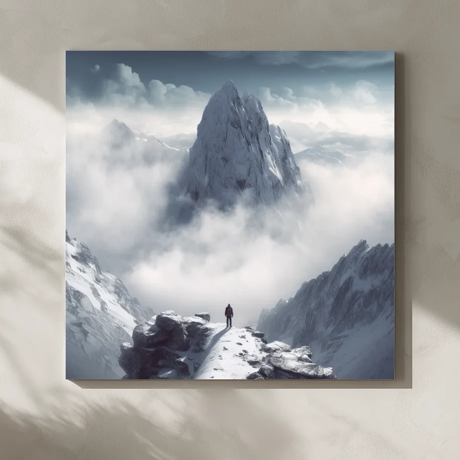 Epic Snowy Mountain Peak Above Clouds - Cinematic Alpine Landscape Wall Art