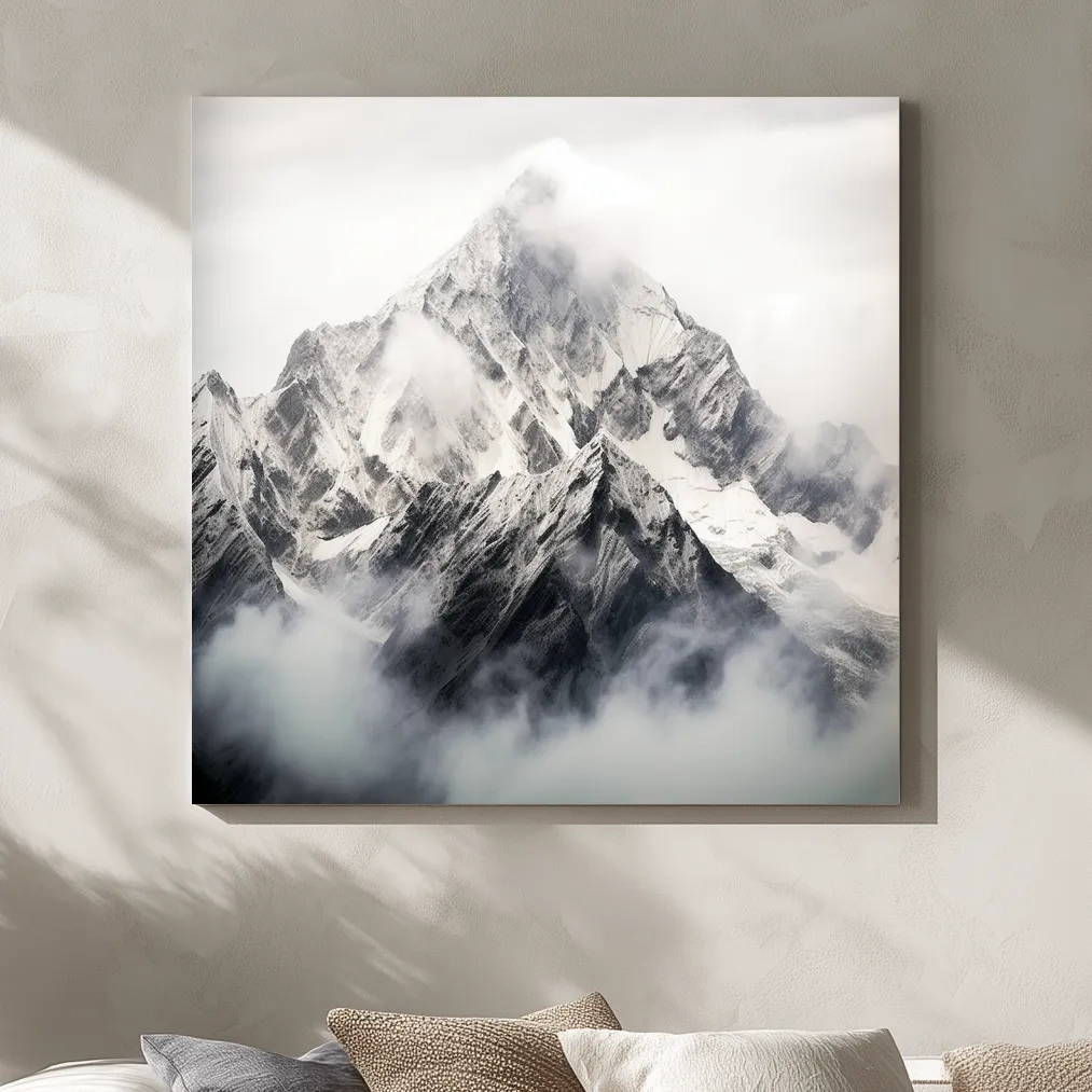 Photographic art, snowy glacier in the clouds