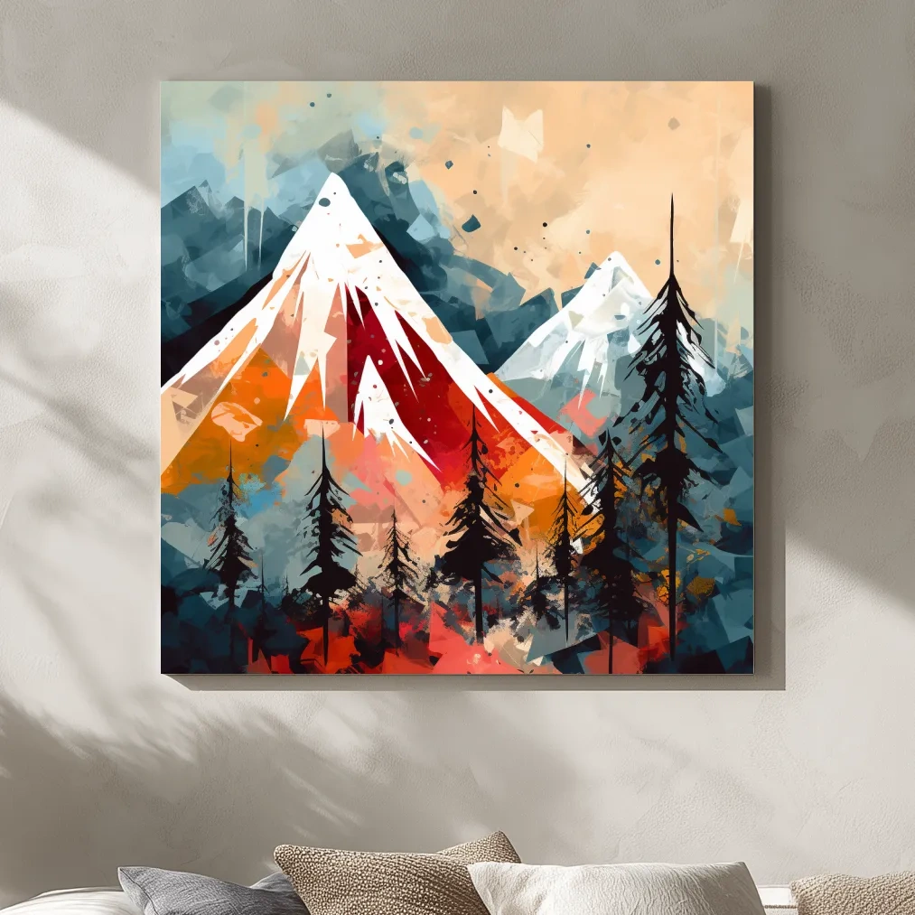 Rustic abstract painting of a mountain