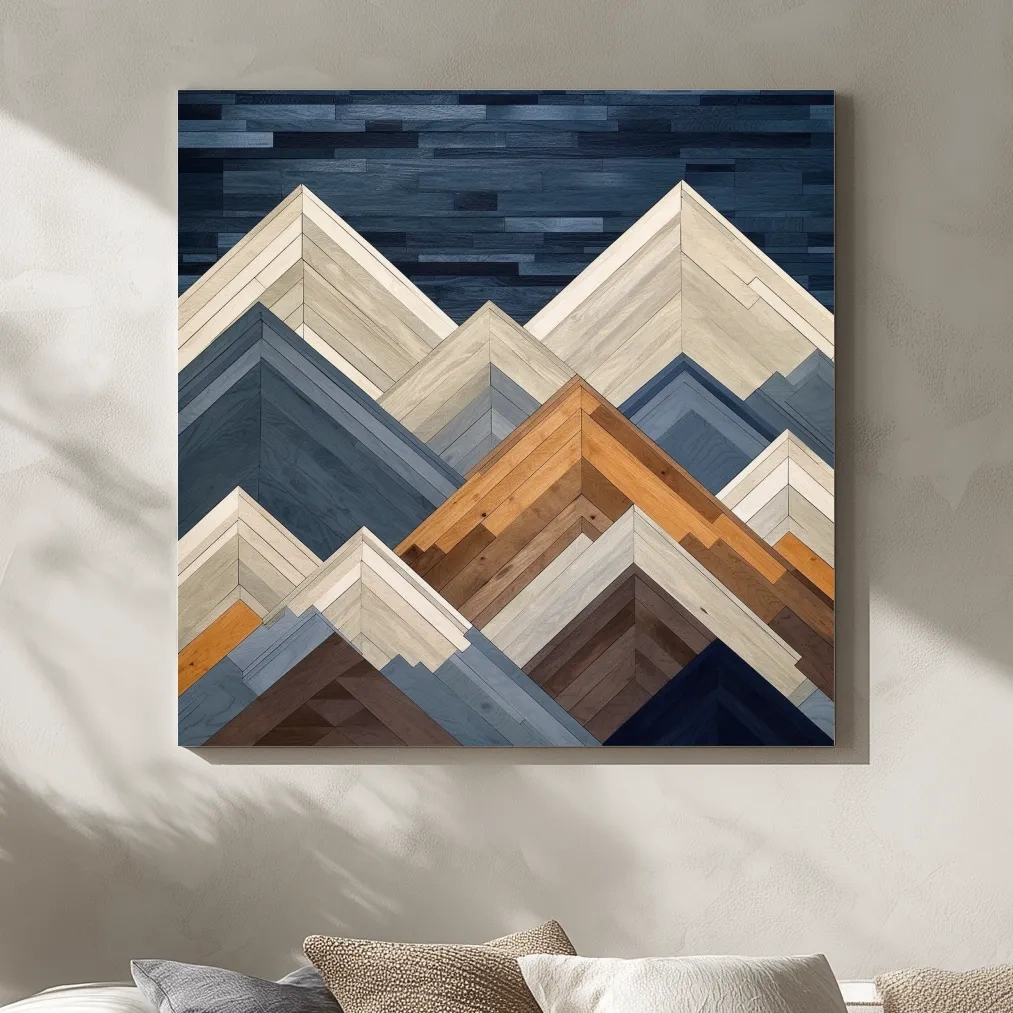 Geometric Wooden Mountain Peaks - Modern Abstract Landscape Wall Art