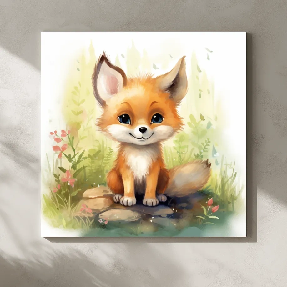 Cute Baby Fox Watercolor Illustration - Woodland Nursery Animal Wall Art