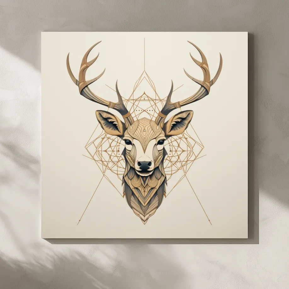 Geometric Deer Head Line Art - Tattoo Style Wildlife Wall Art