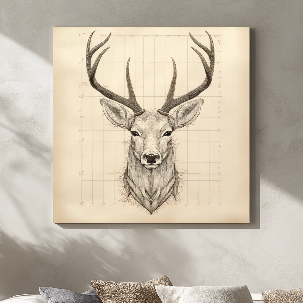 Vintage Deer Head Sketch Illustration - Rustic Wildlife Wall Art